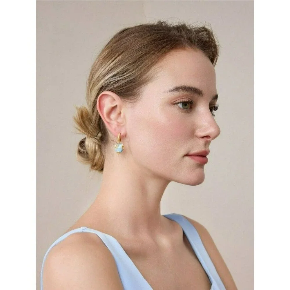 Gold-Plated Heart Hoop Earrings With Blue Enamel & Floral Detailing - Picture 4 of 6